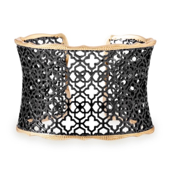 KENDRA SCOTT • Gold Candace Gunmetal Filigree Logo Cuff Bracelet - Picture 3 of 5